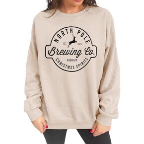 KEKEMI Women Christmas Sweatshirts Funny Brewing Co North Pole Graphic Shirt Casual Long Sleeve Crewneck Pullover Fall Tops