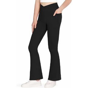 JOCMIC Girls Flare Leggings Kids Bell Bottom Pants Cross High Waisted Dance Yoga Flared Leggings
