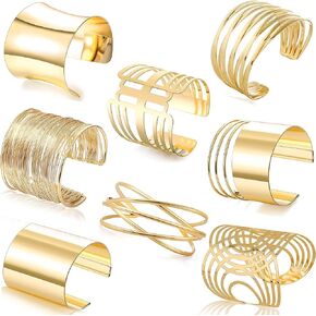 EIELO 8 قطع سوار ذهبي للنساء مفتوح واسع سلك أساور ذهبية سوار معصم قابل للتعديل in Kuwait