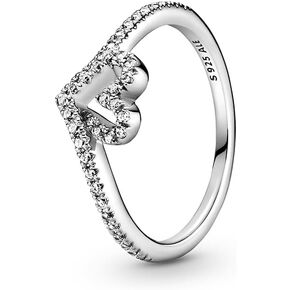 PANDORA Sparkling Wishbone Heart Ring - Stackable Ring for Women - Perfect Gift for Your Special Someone - Sterling Silver with Clear Cubic Zirconia - Size 7.5