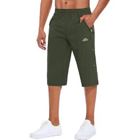 MAGCOMSEN Men's Capri Shorts Quick Dry Below Knee 3/4 Capri Pants with Zipper Pockets for Workout Running Training Summer