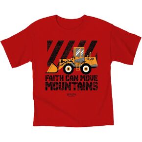 Kerusso Faith Can Move Mountains Construction Front End Loader Red Cotton Kid's Crew Neck T-Shirt, 4T