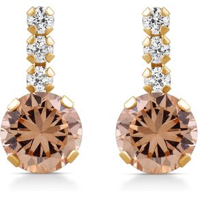Jewelili 10K Yellow Gold 2 MM White and 6 MM Champagne Cubic Zirconia Stud Earrings in Saudi Arabia