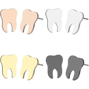 Dreuyet Tooth Stud Earrings Set for Women Girls Creative Cute Stainless Steel Gold Silver Black Plated Dental High Polished Studs Jewelry Gift for Dentist Doctor Nurse in Saudi Arabia