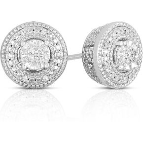 Natalia Drake 1/10 Carat Total Weight Halo Small Diamond Stud Earrings for Women in Rhodium Plated 925 Sterling Silver Color IJ/Clarity I2-I3 in Kuwait