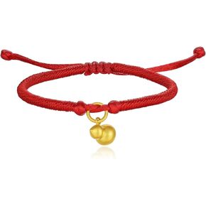 ZHOU LIU FU 24K Solid Gold Bracelets, Real Pure Gold Jewelry Adjustable Gourd Red Braided Bracelets for Women Men Teen Girls