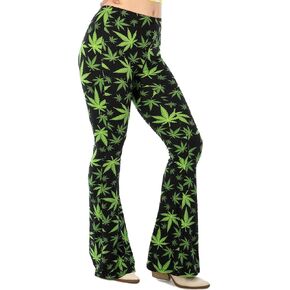 Shop Delfina Women's Print Elastic High Waisted Stretch Flared Leg Yoga Festival Rave Bell Bottoms Pants in Kuwait