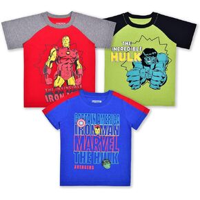 Marvel Avengers Boys 3 Pack Short Sleeve T-Shirt for Toddler and Little Kids – Blue/Red or Blue/Red/Green or Blue/Red/Grey