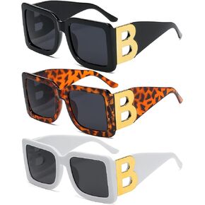 QYVEWY 3 Pairs Oversized Square Sunglasses for Women Men Trendy Thick B Frame Big Sun Glasses UV400 Protection in Kuwait