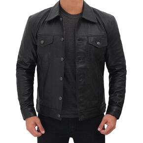 Blingsoul Mens Leather Jacket - Vintage Real Lambskin Trucker Jacket Men