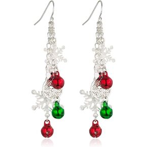 RareLove Three Layered Christmas Ring Bell Piercing Dangle Earrings Snowman Snowflake Silver Plated Alloy Holiday Jewelry For Women Girls in Kuwait