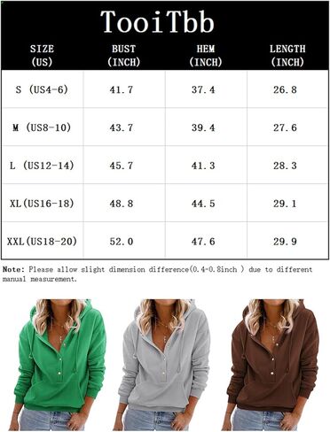 TooiTbb Women's Drawstring Hoodie Sweatshirts Button Down Pullover Long Sleeve Casual Top with Pocket in Kuwait