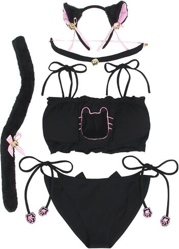 JustinCostume Women's Cosplay Lingerie Set Kitten Keyhole Cute Sexy Outfit in Saudi Arabia