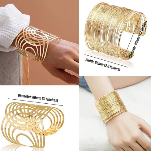 EIELO 8 قطع سوار ذهبي للنساء مفتوح واسع سلك أساور ذهبية سوار معصم قابل للتعديل in Kuwait