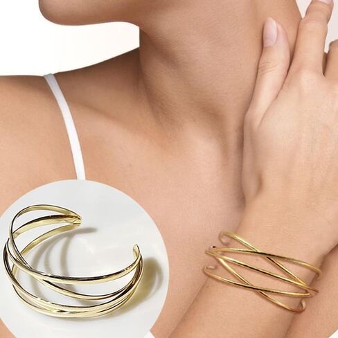 EIELO 8 قطع سوار ذهبي للنساء مفتوح واسع سلك أساور ذهبية سوار معصم قابل للتعديل in Kuwait