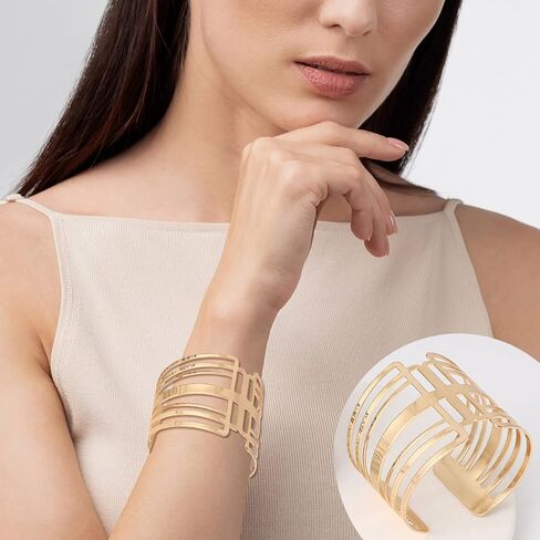 EIELO 8 قطع سوار ذهبي للنساء مفتوح واسع سلك أساور ذهبية سوار معصم قابل للتعديل in Kuwait