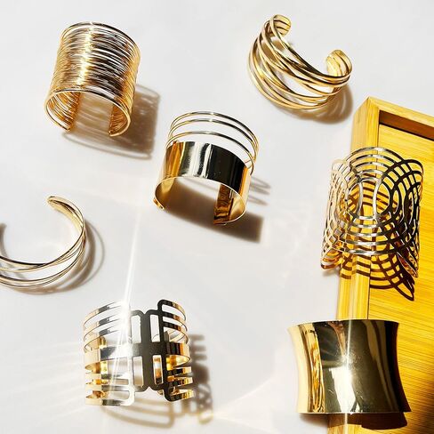 EIELO 8 قطع سوار ذهبي للنساء مفتوح واسع سلك أساور ذهبية سوار معصم قابل للتعديل in Kuwait