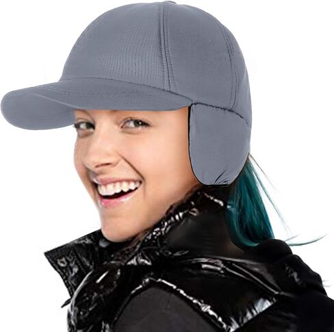 Womens Winter Fleece Ponytail Baseball Cap with Earflap Waterproof Winter Hats Drop Down Ear Warmer Running Hats for Women in Saudi Arabia