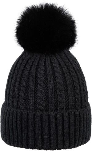 Simplicity Womens Beanie Hat Winter Hat Warm Fleece Lined Cable Knit Skull Ski Pom Pom Beanie for Cold Weather in Saudi Arabia