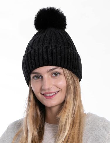 Simplicity Womens Beanie Hat Winter Hat Warm Fleece Lined Cable Knit Skull Ski Pom Pom Beanie for Cold Weather in Saudi Arabia