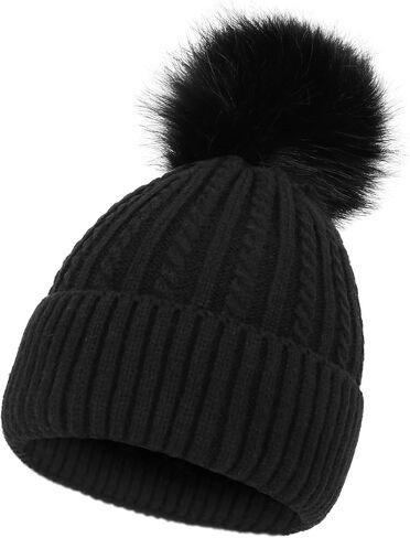 Simplicity Womens Beanie Hat Winter Hat Warm Fleece Lined Cable Knit Skull Ski Pom Pom Beanie for Cold Weather in Saudi Arabia