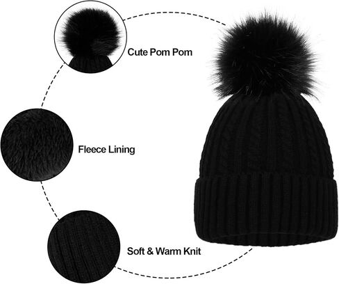 Simplicity Womens Beanie Hat Winter Hat Warm Fleece Lined Cable Knit Skull Ski Pom Pom Beanie for Cold Weather in Saudi Arabia