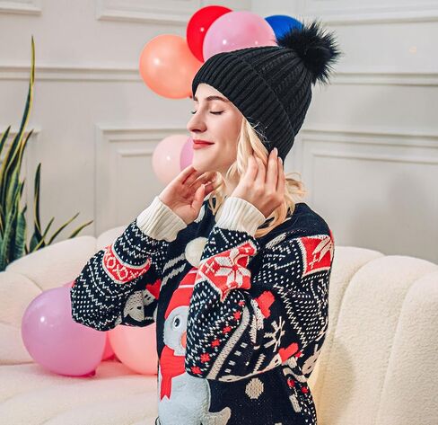 Simplicity Womens Beanie Hat Winter Hat Warm Fleece Lined Cable Knit Skull Ski Pom Pom Beanie for Cold Weather in Saudi Arabia