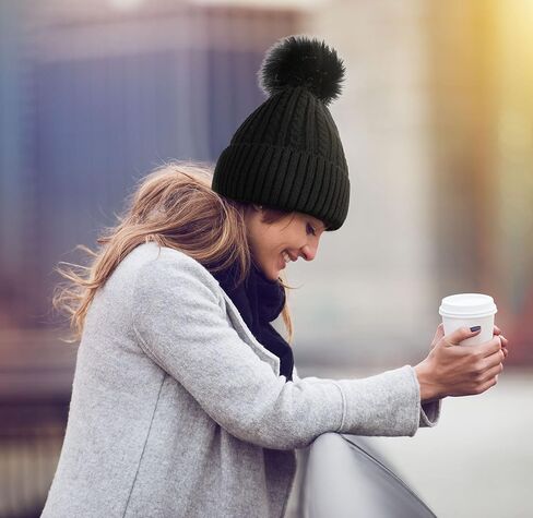 Simplicity Womens Beanie Hat Winter Hat Warm Fleece Lined Cable Knit Skull Ski Pom Pom Beanie for Cold Weather in Saudi Arabia