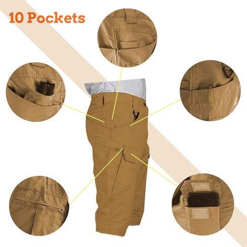 HYCOPROT Men's Tactical Cargo Shorts Waterproof Lightweight Work Short Quick Dry Military Multi Pockets Ripstop for Hiking in Saudi Arabia