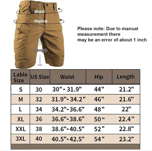 HYCOPROT Men's Tactical Cargo Shorts Waterproof Lightweight Work Short Quick Dry Military Multi Pockets Ripstop for Hiking in Saudi Arabia