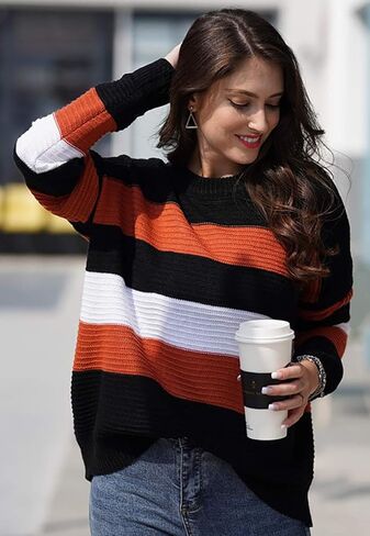 HZSONNE المرأة عادية كاندي اللون كتلة مكتنزة كابل متماسكة طاقم الرقبة فضفاض البلوز البلوزات البلوز المتضخم شريط القمم in Kuwait