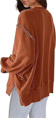Fronage Women Oversized Sweatshirts Crewneck Side Slit Pullover Long Sleeve Casual Tops in Kuwait