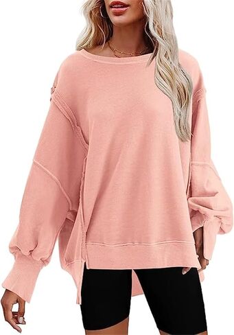 Fronage Women Oversized Sweatshirts Crewneck Side Slit Pullover Long Sleeve Casual Tops in Kuwait