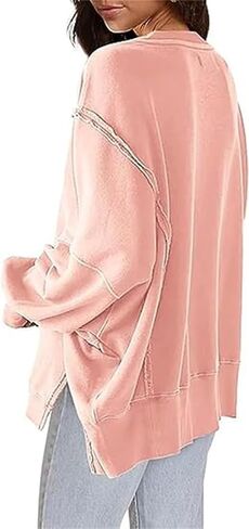 Fronage Women Oversized Sweatshirts Crewneck Side Slit Pullover Long Sleeve Casual Tops in Kuwait