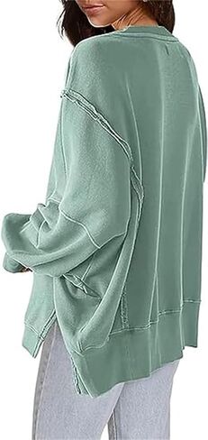 Fronage Women Oversized Sweatshirts Crewneck Side Slit Pullover Long Sleeve Casual Tops in Kuwait