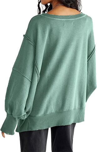 Fronage Women Oversized Sweatshirts Crewneck Side Slit Pullover Long Sleeve Casual Tops in Kuwait