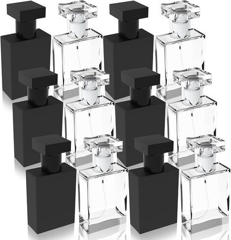 Foraineam 12 Pack 30ml / 1 oz. Refillable Perfume Bottle, Portable Square Empty Glass Perfume Atomizer Bottle with Spray Applicator, Transparent and Black Assorted in Saudi Arabia