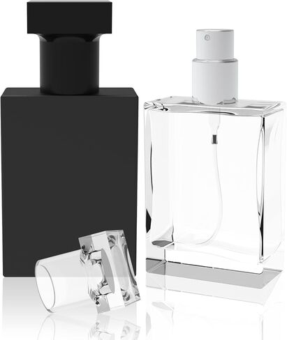 Foraineam 12 Pack 30ml / 1 oz. Refillable Perfume Bottle, Portable Square Empty Glass Perfume Atomizer Bottle with Spray Applicator, Transparent and Black Assorted in Saudi Arabia
