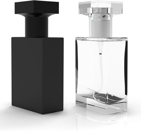 Foraineam 12 Pack 30ml / 1 oz. Refillable Perfume Bottle, Portable Square Empty Glass Perfume Atomizer Bottle with Spray Applicator, Transparent and Black Assorted in Saudi Arabia