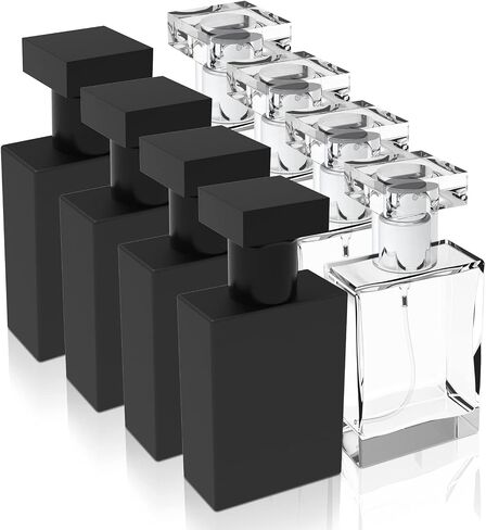 Foraineam 12 Pack 30ml / 1 oz. Refillable Perfume Bottle, Portable Square Empty Glass Perfume Atomizer Bottle with Spray Applicator, Transparent and Black Assorted in Saudi Arabia