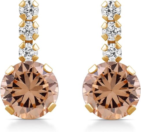 Jewelili 10K Yellow Gold 2 MM White and 6 MM Champagne Cubic Zirconia Stud Earrings in Saudi Arabia