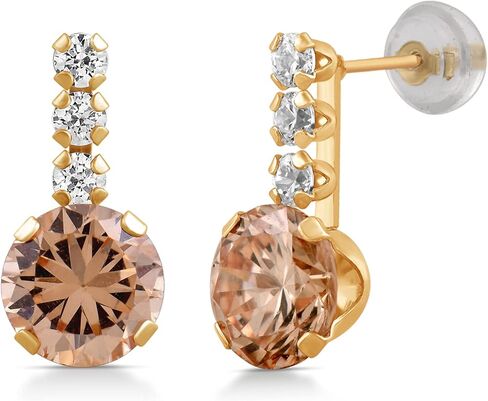 Jewelili 10K Yellow Gold 2 MM White and 6 MM Champagne Cubic Zirconia Stud Earrings in Saudi Arabia