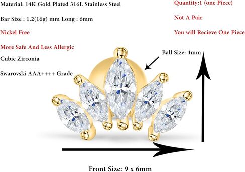 ONDAISY 14k مطلية بالذهب مقلد الماس تشيكوسلوفاكيا قلب الملكة الزفاف حورية البحر الأميرة تاج تيارا الأذن ترصيع آخر الكرة القرط ثقب للنساء in Kuwait