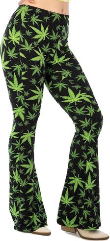 Shop Delfina Women's Print Elastic High Waisted Stretch Flared Leg Yoga Festival Rave Bell Bottoms Pants in Kuwait