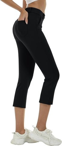 MoFiz Women's Golf Capri Pants Stretch Slim Business Casual Pants Straight Leg Yoga Dress Pants with Pockets Office Slacks in Kuwait