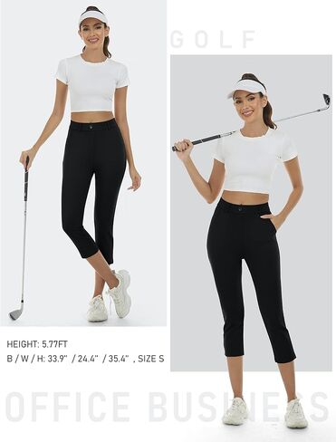 MoFiz Women's Golf Capri Pants Stretch Slim Business Casual Pants Straight Leg Yoga Dress Pants with Pockets Office Slacks in Kuwait
