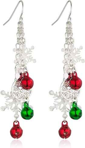 RareLove Three Layered Christmas Ring Bell Piercing Dangle Earrings Snowman Snowflake Silver Plated Alloy Holiday Jewelry For Women Girls in Kuwait