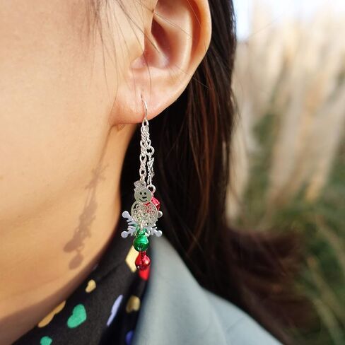 RareLove Three Layered Christmas Ring Bell Piercing Dangle Earrings Snowman Snowflake Silver Plated Alloy Holiday Jewelry For Women Girls in Kuwait