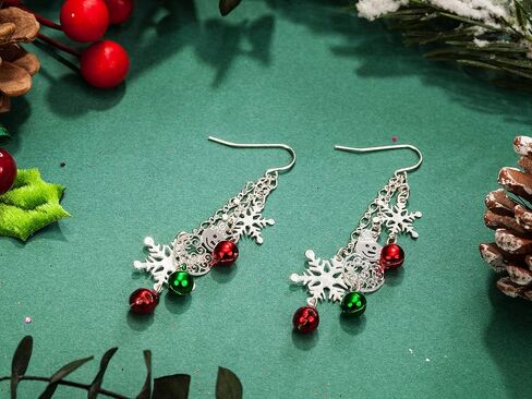 RareLove Three Layered Christmas Ring Bell Piercing Dangle Earrings Snowman Snowflake Silver Plated Alloy Holiday Jewelry For Women Girls in Kuwait