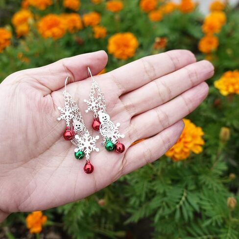 RareLove Three Layered Christmas Ring Bell Piercing Dangle Earrings Snowman Snowflake Silver Plated Alloy Holiday Jewelry For Women Girls in Kuwait
